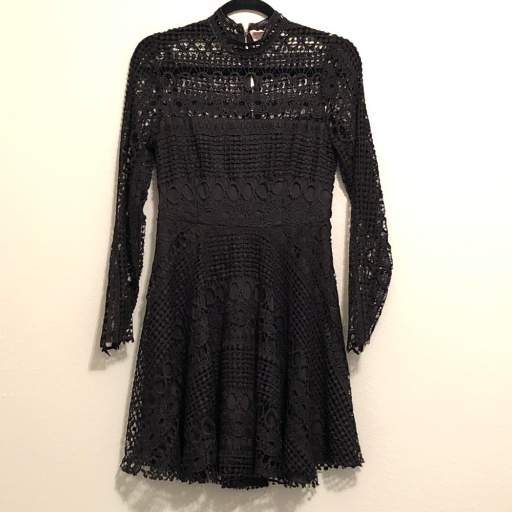 Black Long Sleeve Lace Overlay Dress